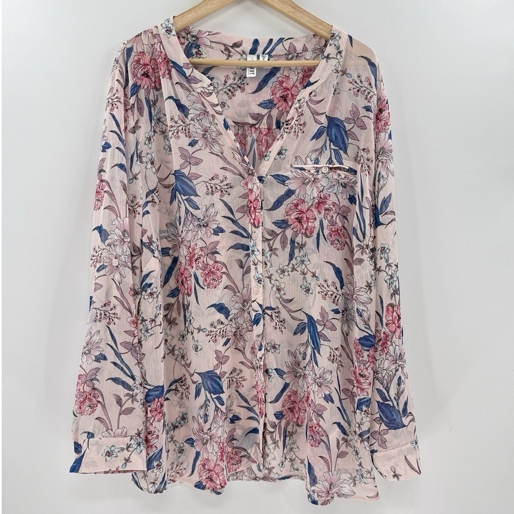 KUT From The Kloth Plus Size Pink Floral Roll Tab Blouse 3x Preppy Career Ofc